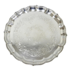 Vintage International Silver Co Large Round Silver Plated Footed Serving Tray