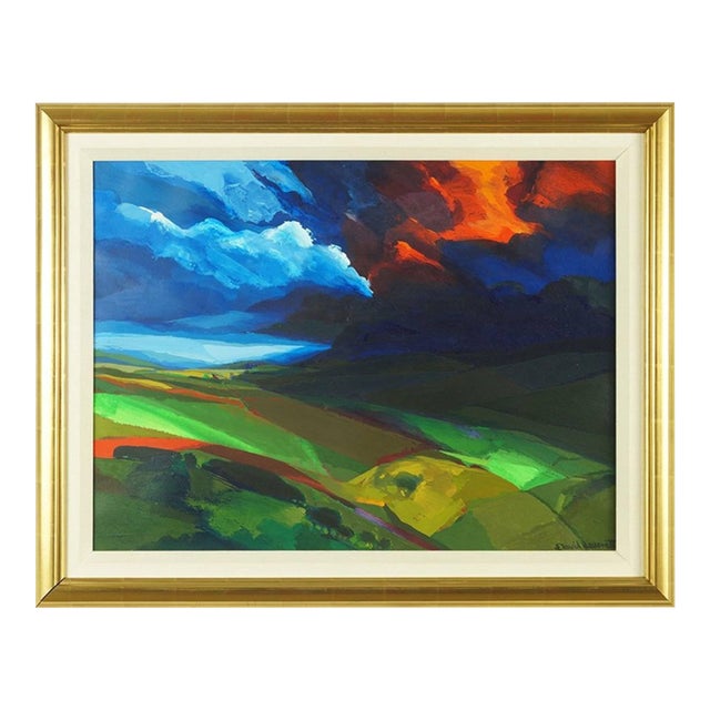 David Leverett, Abstract Landscape "Storm" Oil Painting British Artist David Leverett For Sale