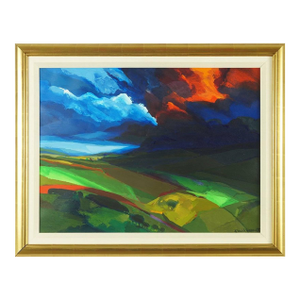 David Leverett, Abstract Landscape "Storm" Oil Painting British Artist David Leverett