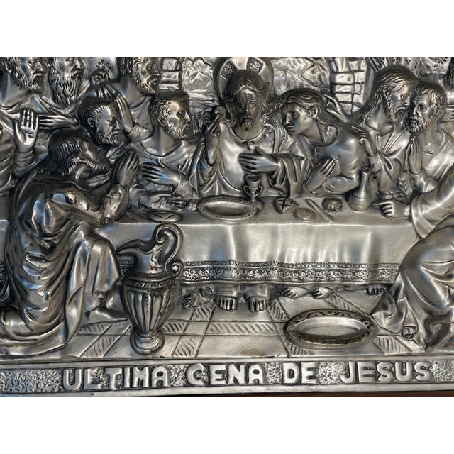 1940s Spanish Last Supper Basrelief Silverplate Embossed Framed For Sale - Image 4 of 9