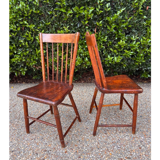 A lovely pair of true 19th century with beautifully-aged patina and wear. Nicely-turned bamboo rails and spindles and...