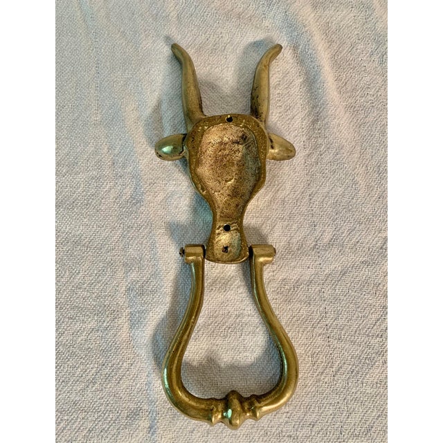 Brass Mid 20th Century Brass Longhorn Cow Doorknocker For Sale - Image 8 of 12
