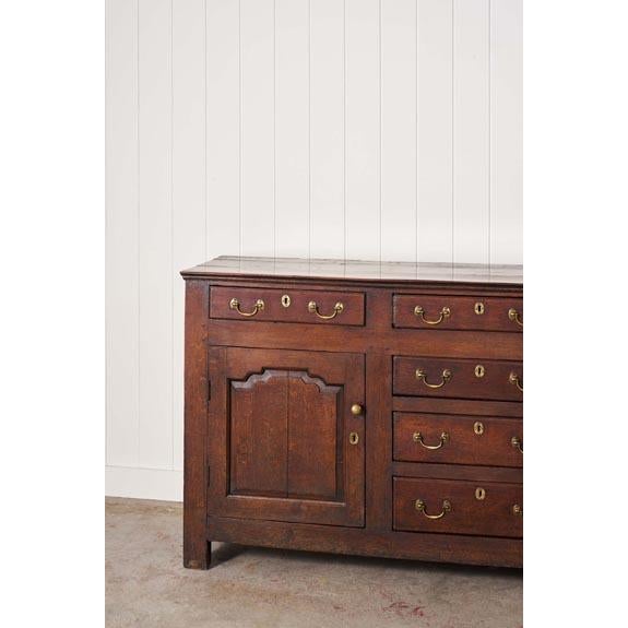 18th Century Oak Dresser Base With Raised Panel Cupboard Doors (C. 1740) For Sale - Image 4 of 9