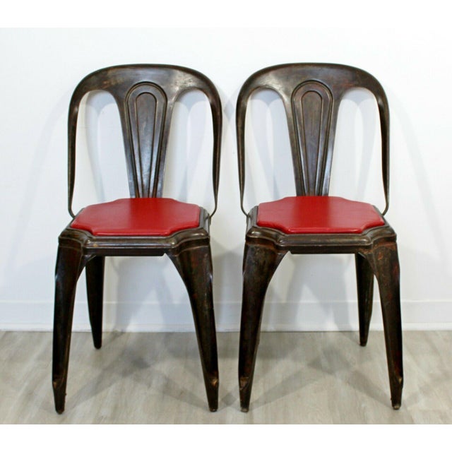 1950s Mid Century Modern French Fibrocit Metal Stacking Bistro Chairs