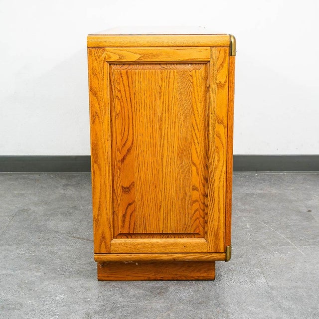 Mid-Century Modern Mid Century Modern Credenza Dresser Cabinet Solid Oak 3 Drawer Wood Brass Trim For Sale - Image 3 of 12