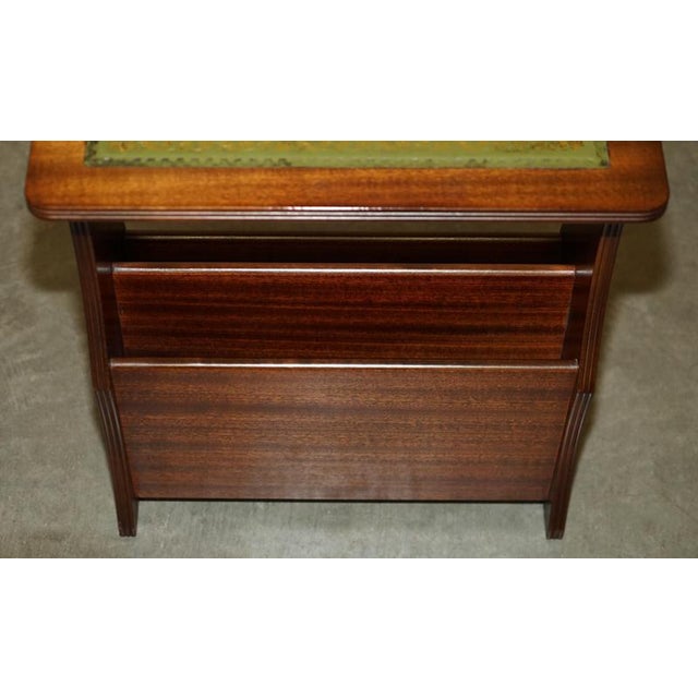 Vintage Side Table with Magazine Rack in Green Leather and Flamed Hardwood For Sale - Image 9 of 11