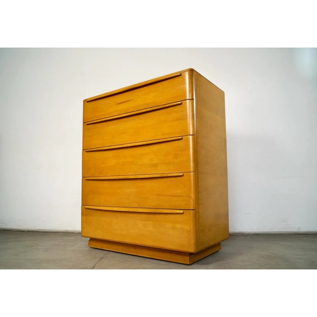 Heywood-Wakefield 1950’s Mid-Century Modern Heywood Wakefield Solid Maple Highboy Dresser For Sale - Image 4 of 12