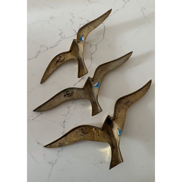 Solid Brass Birds in Flight Wall Sculptures, Set of 3, 1960's-1970's For Sale - Image 4 of 4