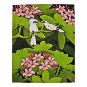 Flora Fauna Birds & Pink Plumeria Acrylic on Canvas Painting