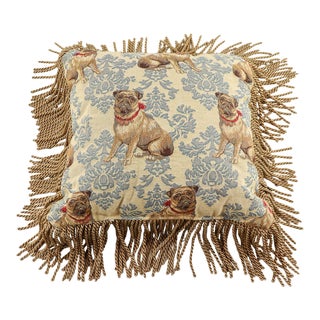 Late 20th Century Borgata Tapestry Accent Pillow With Pugs For Sale