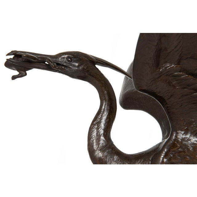 Rare French Bronze Sculpture Heron and Frog by Henri Alfred Jacquemart For Sale - Image 9 of 18