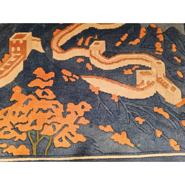 Vintage Chinese Pictorial Rug, Hand-Knotted Wool on Cotton, Great Wall Scene, 2' x 3' For Sale - Image 4 of 8