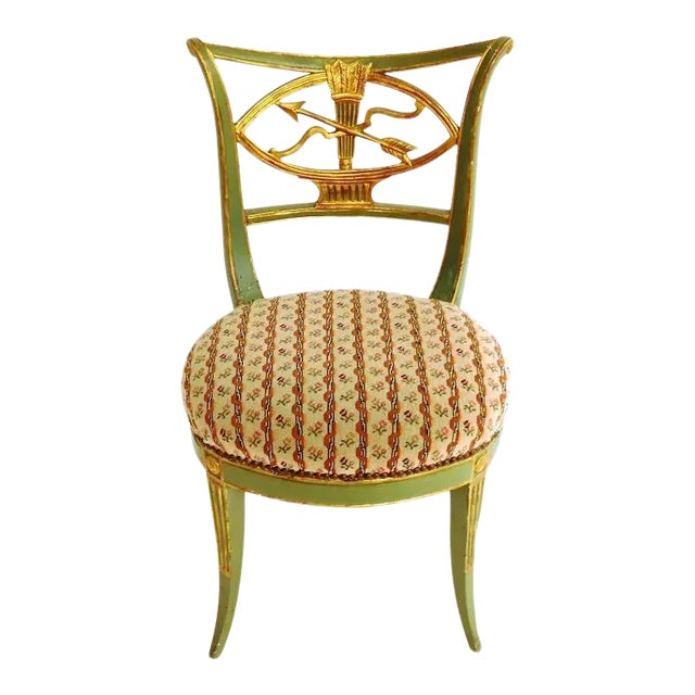 18th Century Italian Directoire Green Paint & Gilt Decorated Sabre Leg Side Chair For Sale