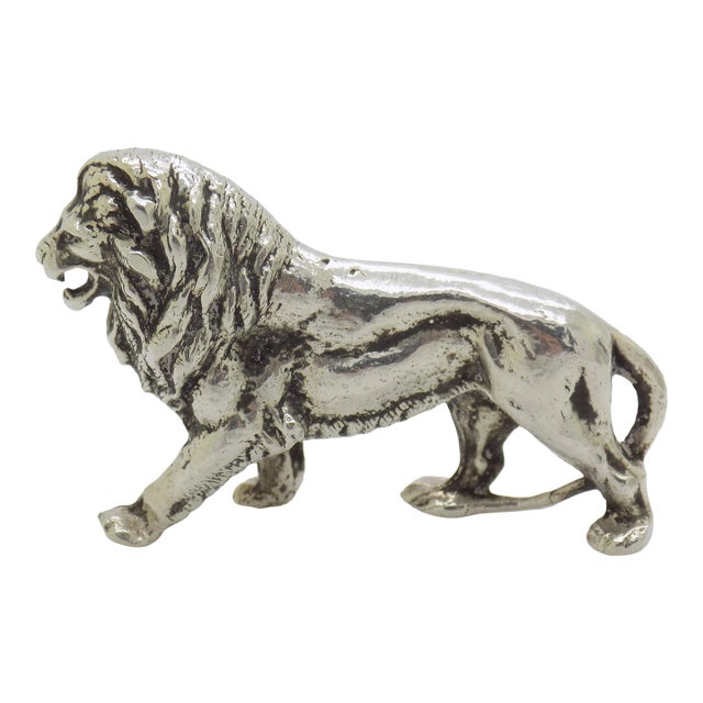 Vintage Italian Handmade Genuine Silver Lion Large Detailed Solid Figurine Sculpture For Sale