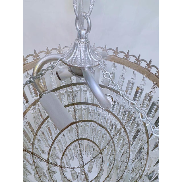 Metal Vintage Silver Rim Tiered Crystal Chandelier For Sale - Image 7 of 10
