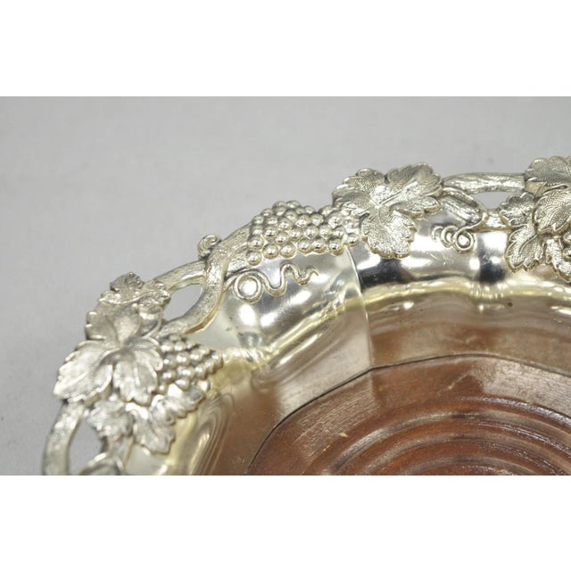 Vintage English Victorian Silver Plated Grapevine Repousse Wine Bottle Coaster For Sale - Image 9 of 11