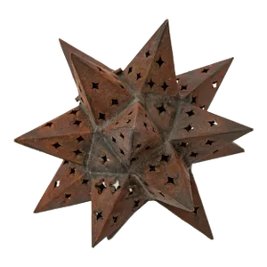 Vintage Moroccan Style Pierced 18 Point Hinged Iron Star Candle Curio