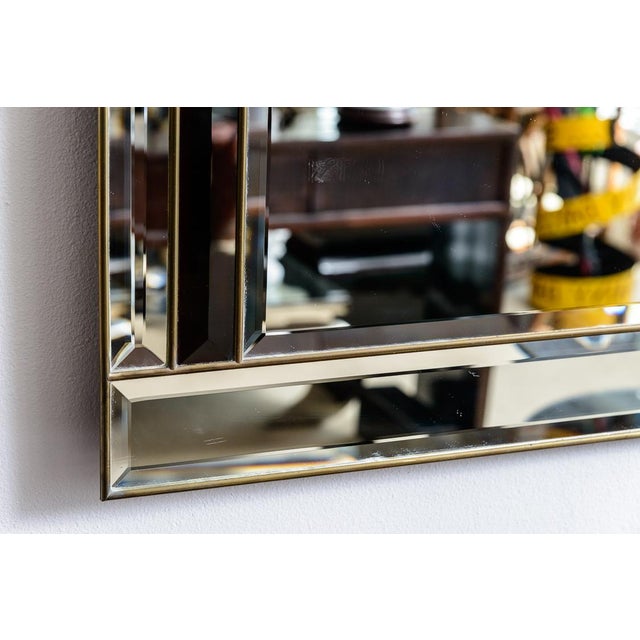 Art Deco Mirrored Framed Mirror With Black Glass Rimed In Brass
