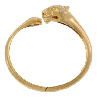 4525 Diamond 18k Yellow Gold Panther Bypass Flex Cuff Bangle For Sale