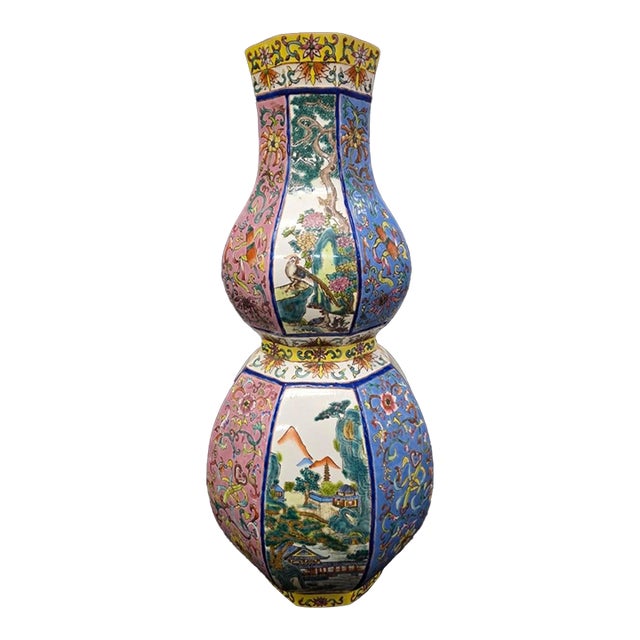 Chinese Famille Rose Octagonal Double-Gourd Vase, Tongzhi Seal Mark For Sale
