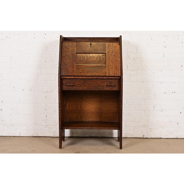 Stickley Early Gustav Stickley Antique Mission Oak Arts & Crafts Drop Front Secretary Desk, Circa 1902 For Sale - Image 4 of 14