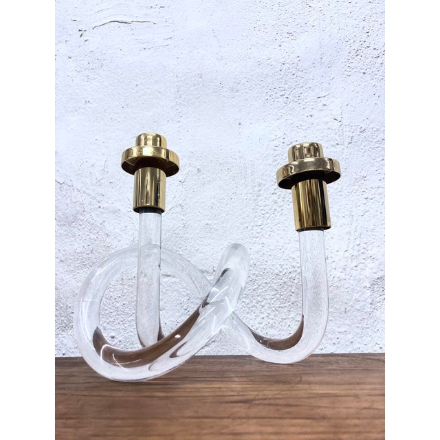 Gold Acrylic Glass Double Candleholder by Elaine Bscheider for Dorothy Thorpe, 1960s For Sale - Image 8 of 9
