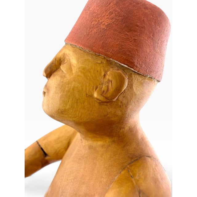 1990s Donald Nelsen Modernist Painted Wood Walking Figure Sculpture With Fez For Sale - Image 11 of 18