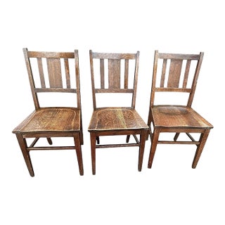 Antique Quarter Sawn Oak Mission Style Dining Chairs by Murphy Chair Co. - Circa 1910 - Set of 3 For Sale