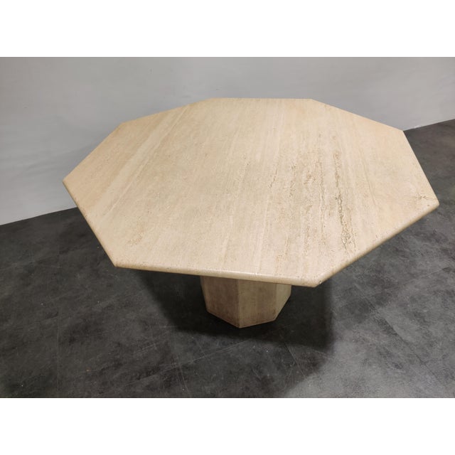 Beige Italian Octagonal Travertine Dining Table, 1970s For Sale - Image 8 of 10
