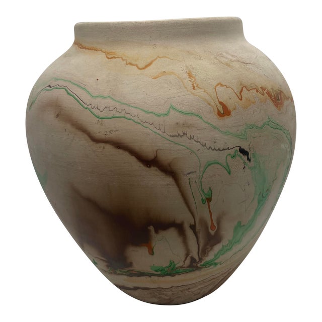 Mid 20th Century Nemadji Hand Painted Swirl Pot For Sale