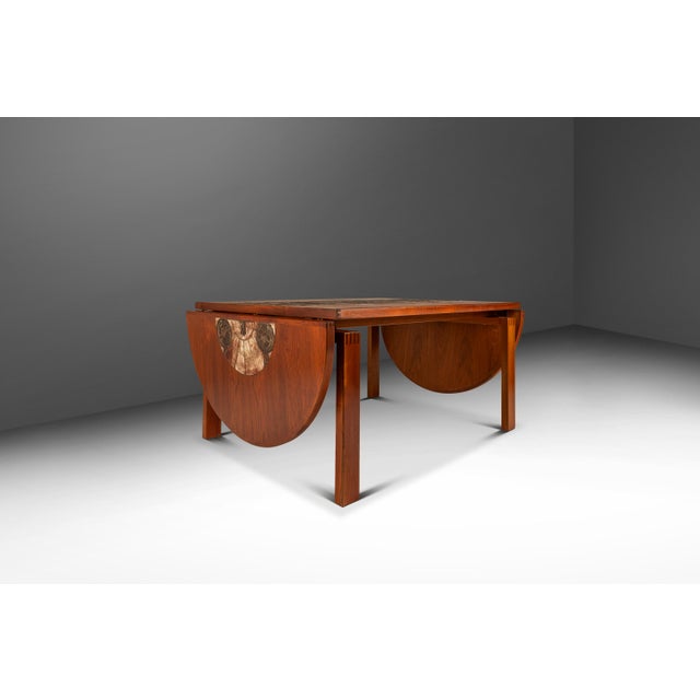 1970s Restored Danish Modern Expansion Dropleaf Dining Table in Teak W/ Tile Inlay by Ox Art for Ansager Møbler, Denmark, C. 1977 For Sale - Image 5 of 18