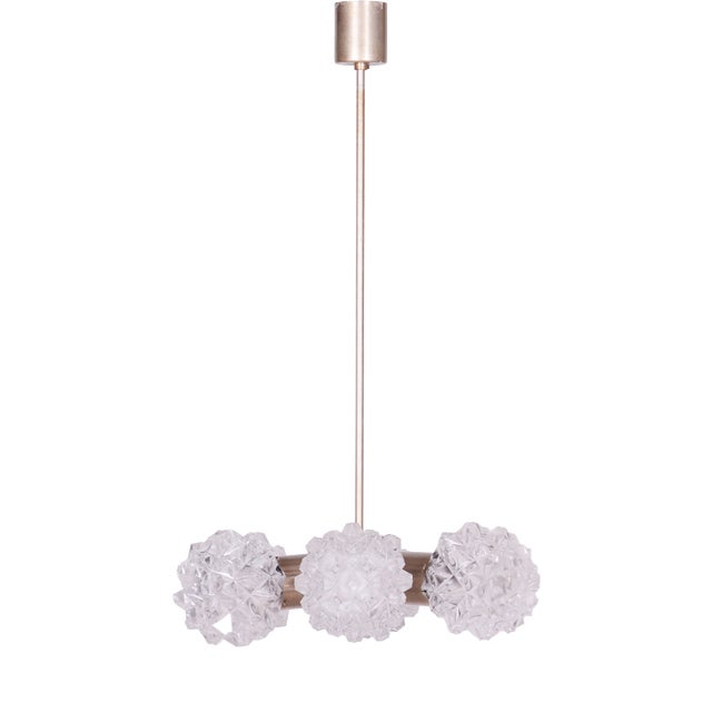 Mid-Century Czech Chandelier in Brass and Glass attributed to Kamenický Šenov, 1960s For Sale