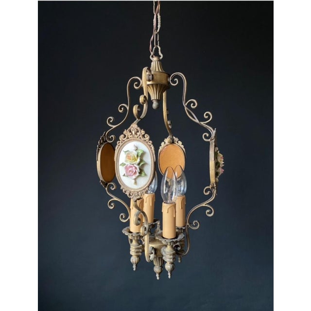 Brown Ceramic and Brass Chandelier, 1960s For Sale - Image 8 of 13