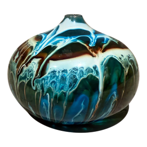 1970s Psychedelic Bud Vase Blue Swirl Art Glass