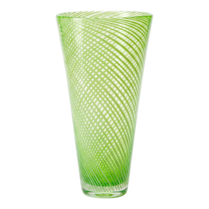 Large Murano Style Green Cased Glass Lattice Twist Vase – Hand Blown Art Glass