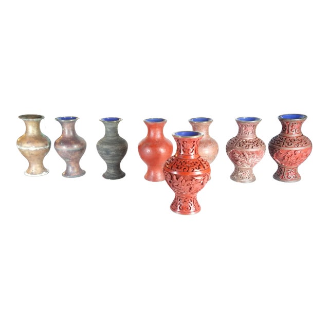 1960s Vintage Cinnabar Vases - Set of 8 For Sale