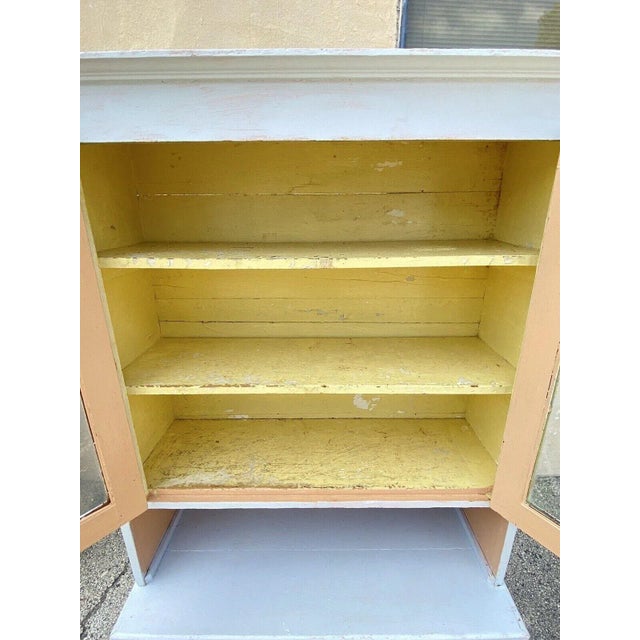 1900s Antique Country Farmhouse White Painted 2 Piece Step Back Hutch Kitchen Cupboard For Sale - Image 11 of 12
