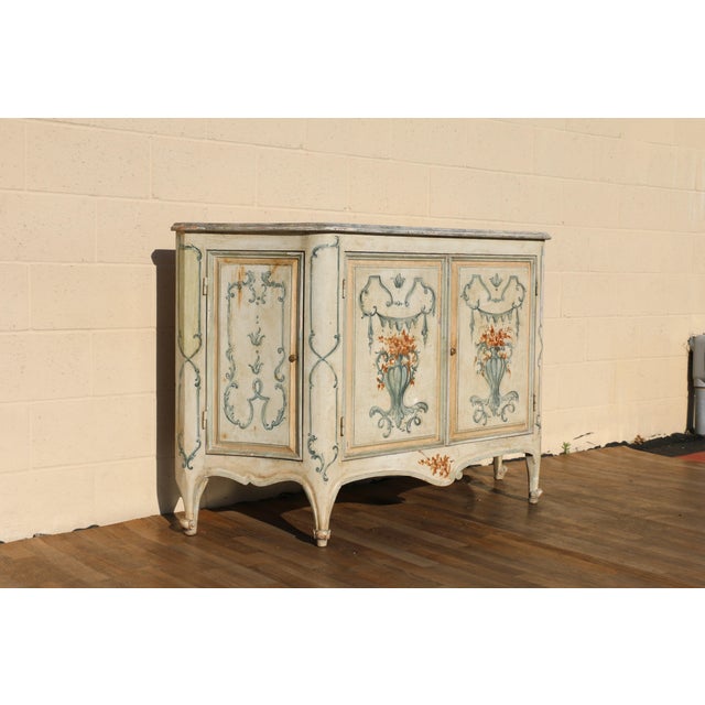 Wood Vintage Hand-Painted Faux Marble Sideboard Buffet Cabinet | Italian Provincial Style | C. 1940s For Sale - Image 7 of 18