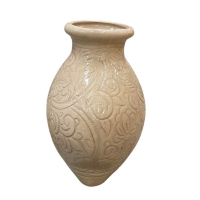 Vintage Cream Ceramic Floral Relief Vase For Sale In West Palm - Image 6 of 12