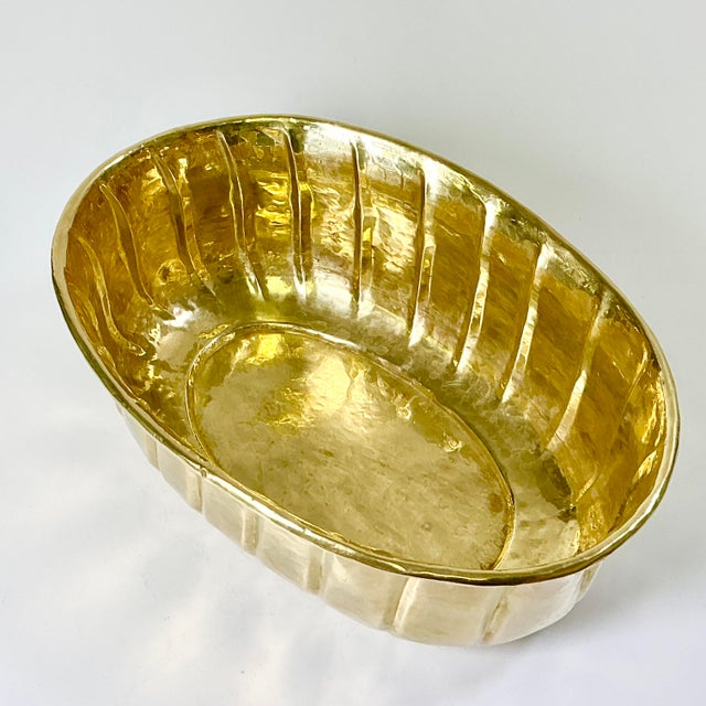 Brass Mid-Century Boho Chic Arts & Crafts Hollywood Regency Fluted Oval Brass Planter. For Sale - Image 8 of 12