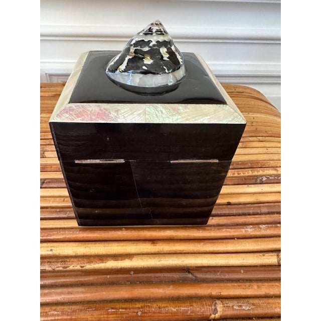 Gumps Vintage Gumps Black Penshell Box With Spiral Magpie Seashell For Sale - Image 4 of 10