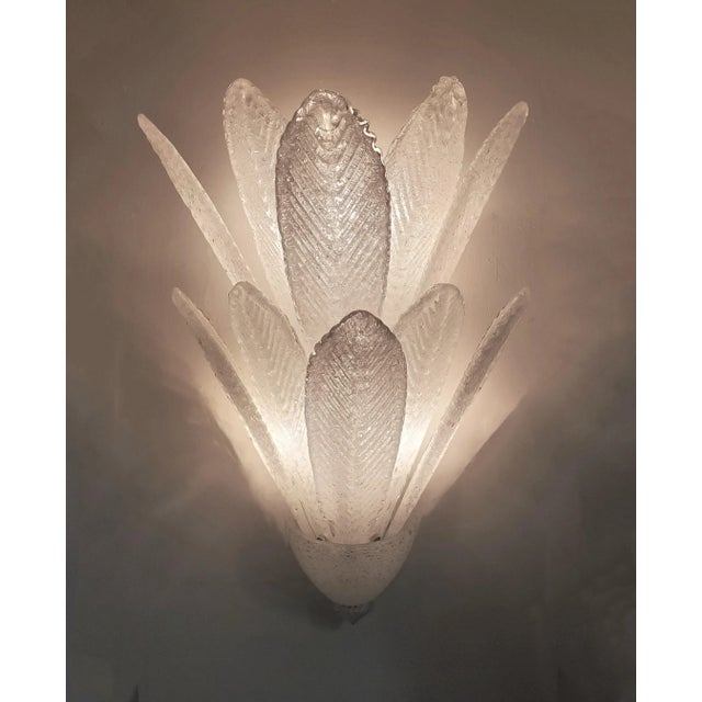 White Set of Four Large Two Tier Handblown Murano Feather Sconces by Barovier Et Toso For Sale - Image 8 of 12
