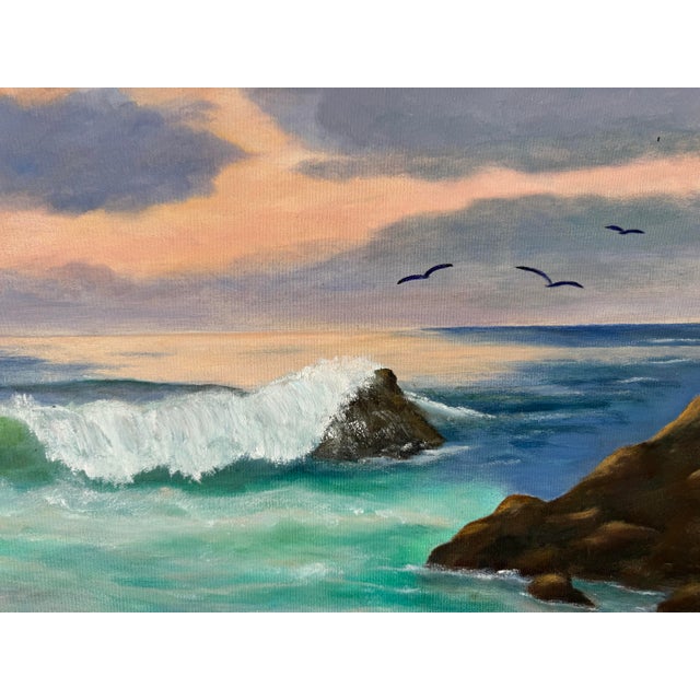 Wood 80's Vintage M. St. Onge Coastal Sunset Oil Painting, Framed For Sale - Image 7 of 10
