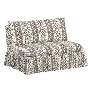 Capra Ruffle Settee in Linny Ikat Brown For Sale