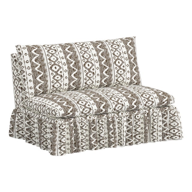 Capra Ruffle Settee in Linny Ikat Brown For Sale