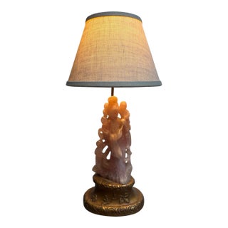 Antique Chinese Rose Quartz Sculpture Designer Table Lamp For Sale