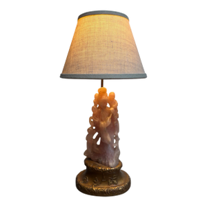 Antique Chinese Rose Quartz Sculpture Designer Table Lamp