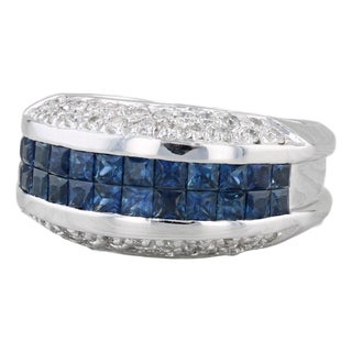 1.86ctw Blue Sapphire White Diamond Ring 14k White Gold Size 6.75-7 For Sale