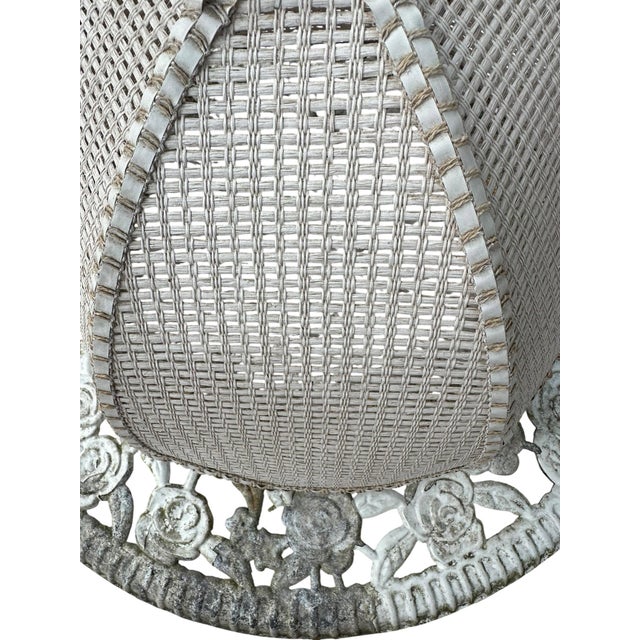 Wood Pair of Vintage White Woven Wicker Lamp Shades | Coastal Rattan Empire Shades | Cottage & Farmhouse Lighting For Sale - Image 7 of 7