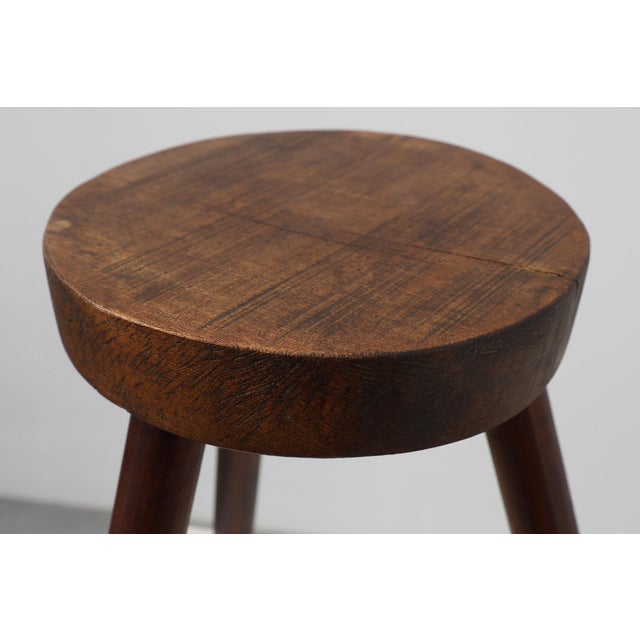 Wood Rustic Oak Wooden Tripod Stool, France, 1890s For Sale - Image 7 of 10